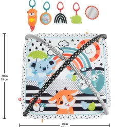 Fisher-Price Preescolar*Alfombra Gimnasio 3 En 1, Estampado Animalitos Divertidos, Manta Para Bebe Recien Nacido Con Accesorios