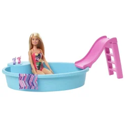 Barbie Munecas Y Peluches* Muneca Rubia De 30 Cm Con Piscina, Tobogan Y Accesorios