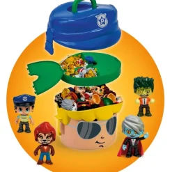 PINYPON ACTION Muñecos Articulados*Contenedor Cabezon Policia Y Monstruos