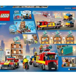 LEGO Puzzles Y Construcciones*Cuerpo De Bomberos, Set De Construccion De Edificio Con Llamas Plegables, Camion De Juguete Y Mini Figuras, City Fire
