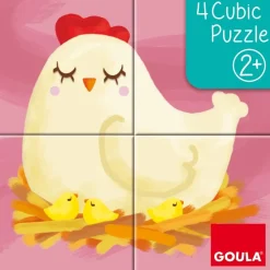 Goula Preescolar*Juguete Puzzle Cubico De 4 Cubos Ilustrados Con Animales De La Granja Cubic