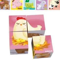 Goula Preescolar*Juguete Puzzle Cubico De 4 Cubos Ilustrados Con Animales De La Granja Cubic