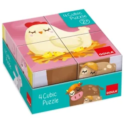 Goula Preescolar*Juguete Puzzle Cubico De 4 Cubos Ilustrados Con Animales De La Granja Cubic
