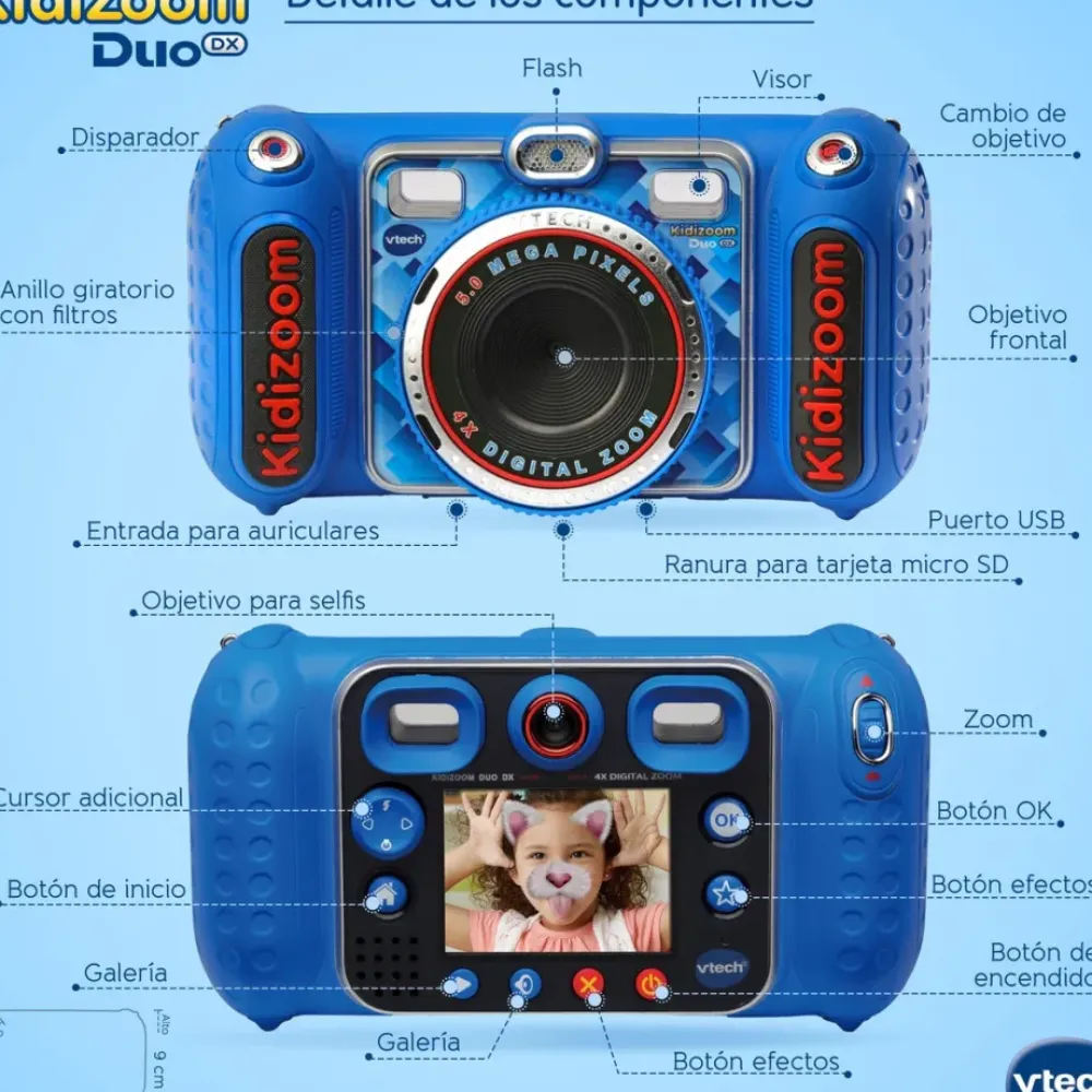VTech Electrónicos*Kidizoom Duo Dx Color Azul Camara De Fotos Y Videos Para Ninos 10 En 1