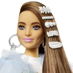 Barbie Munecas Y Peluches*Muneca Morena Articulada Con Vestido Arcoiris, Accesorios De Moda Y Mascota Extra