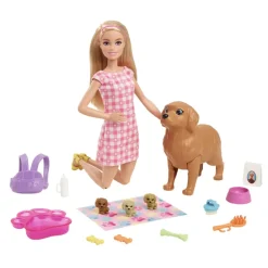 Barbie Munecas Y Peluches*Muneca Rubia Con Perritos Y Accesorios De Juguete Y Sus Cachorros