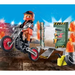 Playmobil Muñecos Articulados*Starter Pack Stunt Show Moto Con Pared De Fuego Stunt Show