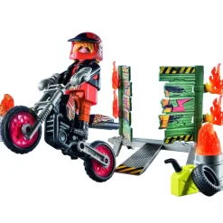 Playmobil Muñecos Articulados*Starter Pack Stunt Show Moto Con Pared De Fuego Stunt Show